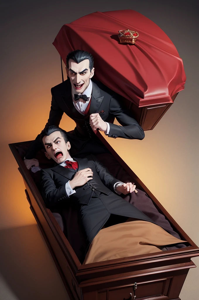 Dracula in cartoon format,rising from the coffin