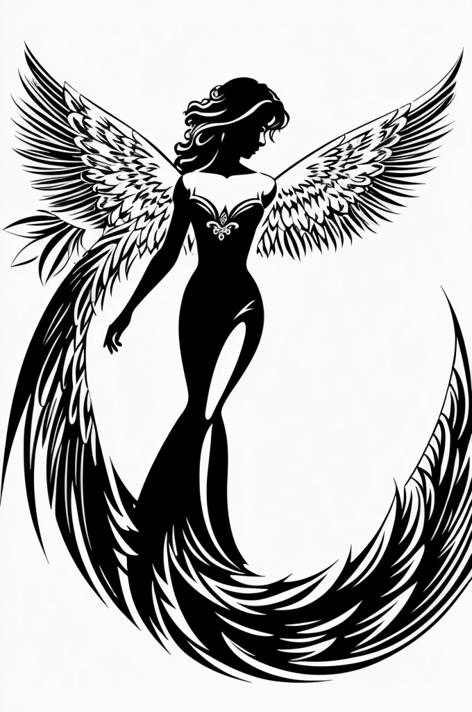 ((best quality)), ((masterpiece)), (detailed), vector art, black silhouette of an angel, no background (white background)