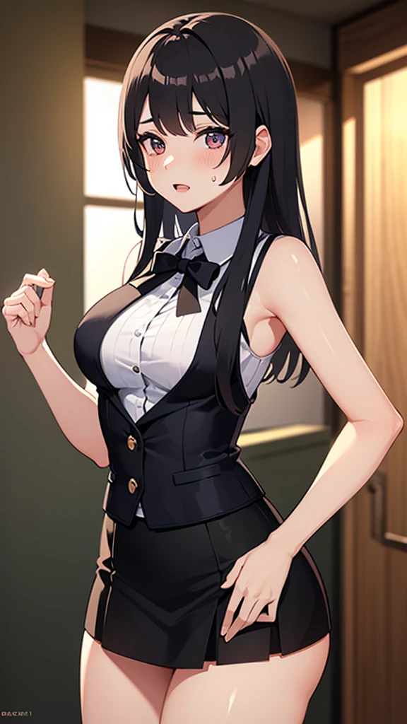 ((Highest quality)), ((masterpiece)), (Very detailed: 1.3), Cute Girls,Perfect breasts,Perfect Ass,20-year-old,Sensual look,mini skirt,Perfect body,Round Breasts,Soft lips,sweating,