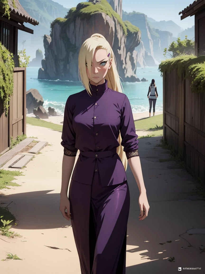 {-error_off_Anatomi:1.0} anime styling, Obra off arte, absurderes, Yamanaka Ino\(naruto\), 1 girl alone, Woman, perfect composition, offtalhado lips, beautiful  face, Body Proportion, blush, hair long blonde, blue colored eyes, purple blouse, purple pants, soft gauze, super realistico, offtalhado, sessão off fotos, Realistic faces and bodies, Obra off arte, melhor qualidaoff, Best illustration, hiper offtalhado, 1 Woman, standing alone, glamorous, blushful, trunk, fighting, about nature, Look at the view, poses dimânicas,