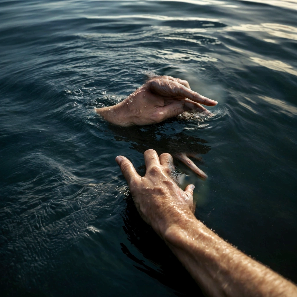 Realism, High Image, man&#39;s hand sticking out of the water, drowning man, hand asking for help, Sea, rough ocean, Realism, fix fingers, There are five fingers on the hand