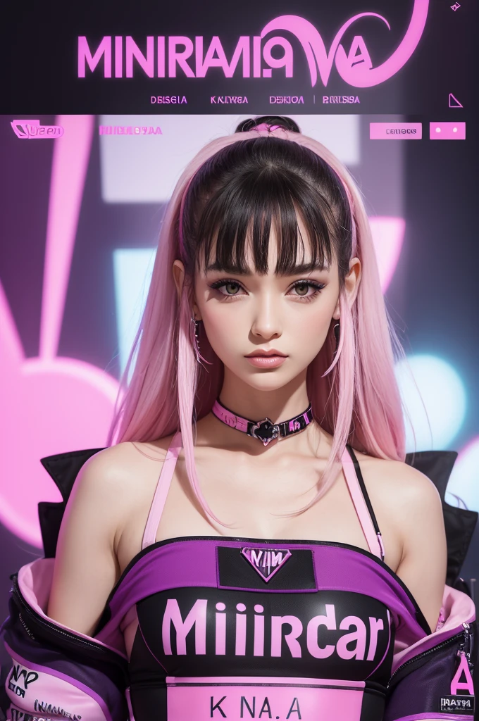 designer de unhas (nail designer). The logo is predominantly purple and pink. The text “Kayla Miranda” is written in white and pink letters, and above the text there is a stylized symbol with the letters “KM”. At the top of the screen, Crie uma logomarca