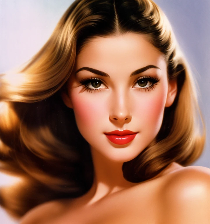 1970s,Direction: Alberto Vargas,(best qualityer, artwork), ultra-detailed and delicate portrait of a beautiful and timeless girl,black female, sultry eyes, close up, estilo de Rolf Armstrong, Light and Shade,face load,sexy face, beautiful nose, do different hair, make variations of female noses,woman from Switzerland