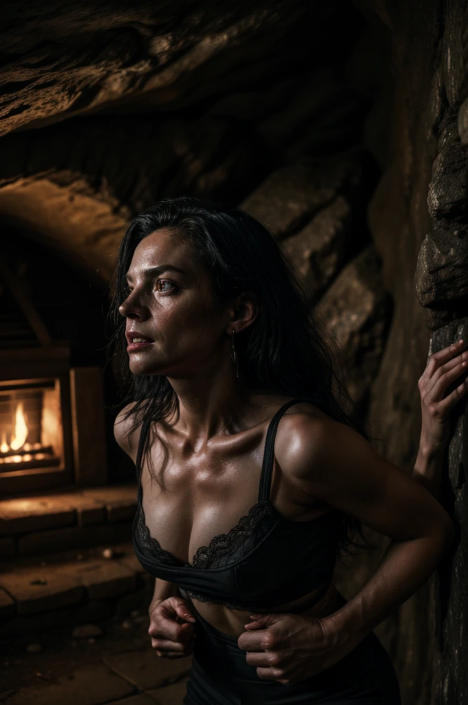 dark atmospheric horror, middle aged sexy cyberpunk witch coven in a cave, (RAW photo, real, best quality, masterpiece:1.2), detailed, (hyper realistic, photo-realistic:1.2), high quality, (dark lighting:1.2), perfect lighting