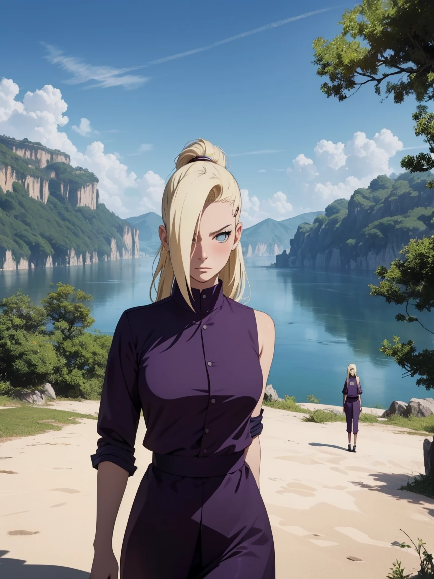 {-error_off_Anatomi:1.0} anime styling, Obra off arte, absurderes, Yamanaka Ino\(naruto\), 1 girl alone, Woman, perfect composition, offtalhado lips, beautiful face, Body Proportion, blush, hair long blonde, blue colored eyes, purple blouse, purple pants, soft gauze, super realistico, offtalhado, sessão off fotos, Realistic faces and bodies, Obra off arte, melhor qualidaoff, Best illustration, hiper offtalhado, 1 Woman, standing alone, glamorous, blushful, trunk, fighting, about nature, Look at the view, poses dimânicas,