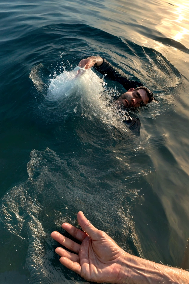 Realism, High Image, a man&#39;s hand tries to get out of the water, Sea, rough ocean, Realism