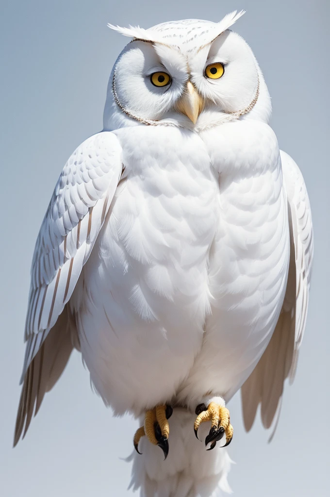 A white owl with an all-white background written "gide first"
