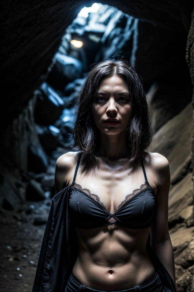 dark atmospheric horror, middle aged sexy cyberpunk witch coven in a cave, (RAW photo, real, best quality, masterpiece:1.2), detailed, (hyper realistic, photo-realistic:1.2), high quality, (dark lighting:1.2), perfect lighting