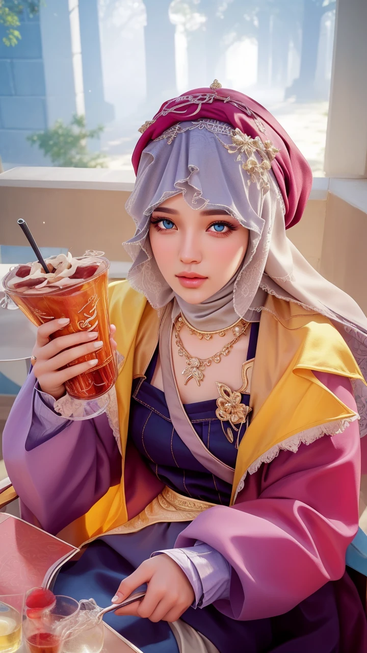 1girl, solo, beautiful face, high detailed realistic eyes, double eyelids, high detailed realistic pupils, (upon body from head to waist:1.36), (wearing hijab:1.37), (moslem headscarf:1.37), reading glasses, sitting alone on a long chair, amazing mosque park background, taj mahal, best quality, masterpiece, highres, black and white moslem female dress, Beautiful face, (upon body from head to waist:1.35), tyndall effect, photorealistic, dark studio, two tone lighting, 8k uhd, dslr, soft lighting, high quality, volumetric lighting, candid, Photograph, high resolution, 4k, 8k, Bokeh, (hyperrealistic girl), (illustration), (high resolution), (extremely detailed), (best illustration), (beautiful detailed eyes), (best quality), (ultra-detailed), (masterpiece), (wallpaper), (photorealistic), (natural light), (rim lighting), (detailed face), (high detailed realistic skin face texture), (anatomically correct), (heterochromic eyes), (detailed eyes), (sparkling eyes), (dynamic pose), (hair completely covered by the hijab:1.35)