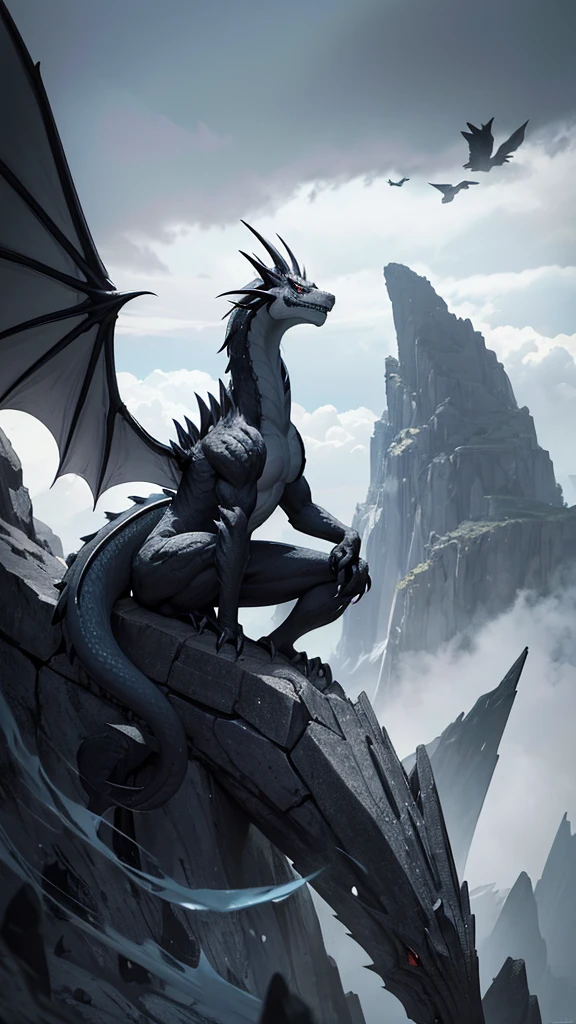 drawing of a dragon with a long tail standing on a rock, scarred dragon, storm dragon, dragon art, ancalagon the black, anthropomorphic dragon, mainly grayscale, but as an anthropomorphic dragon, a dragon, Dragon in the background, but like a dragon, wyvern, dragon!, anthro dragon art, dragon shooting art
