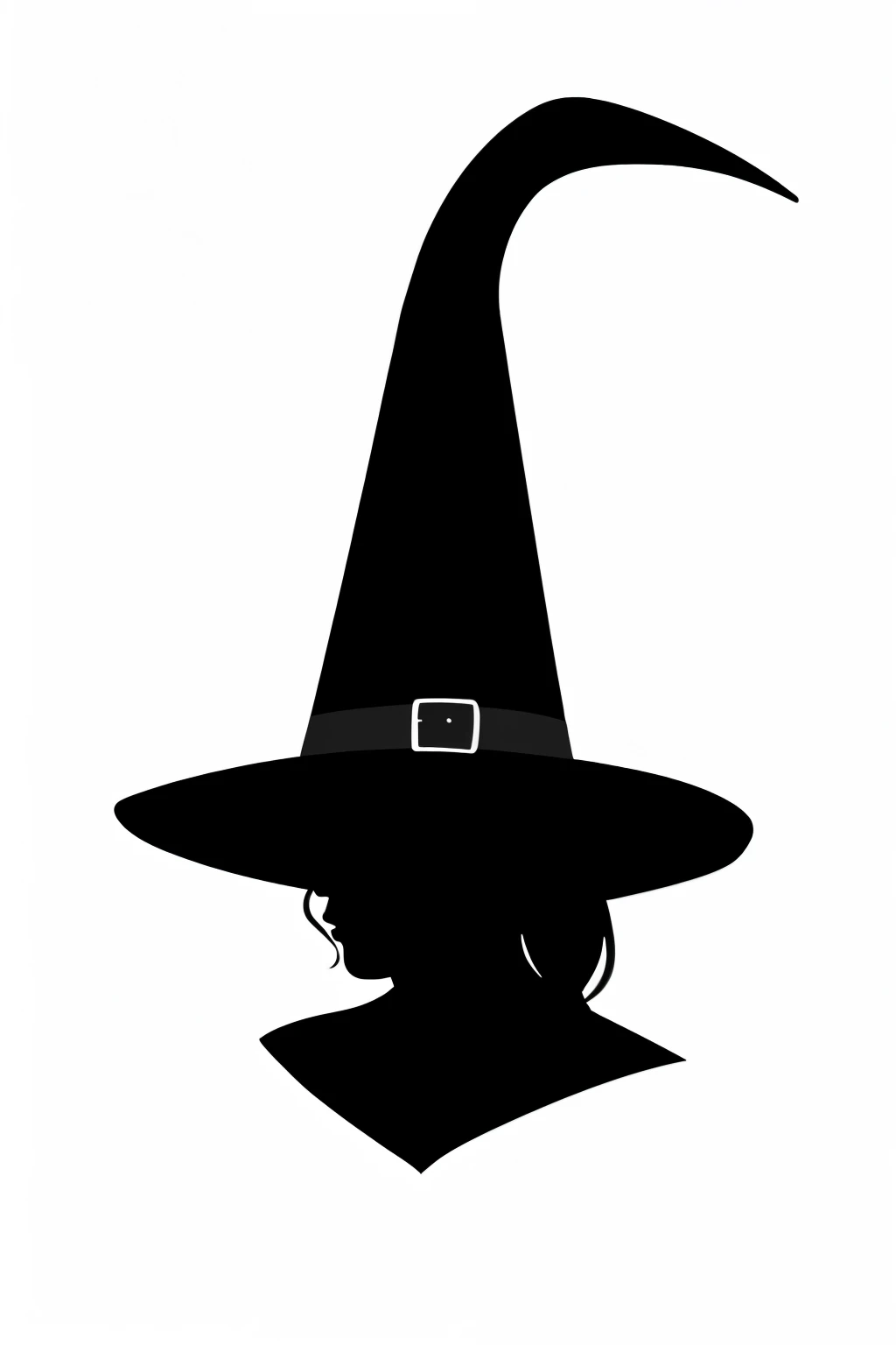 ((best quality)), ((masterpiece)), (detailed), vector art, black silhouette of a witch hat, no background (white background)