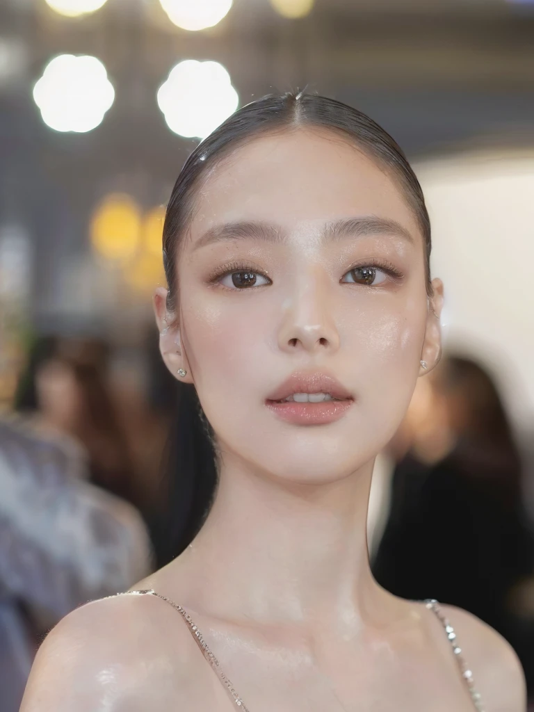 a closeup of a woman with a necklace on her neck, jennie pink black, Portrait of Jennie from Blackpink, Beautiful young Korean woman, leaked image, Kim Jennie the Blackpink