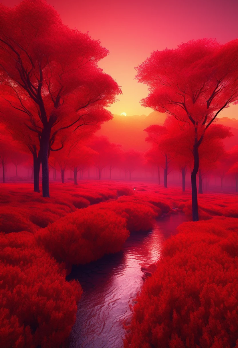 red aesthetic landscape, 8k, masterpiece,