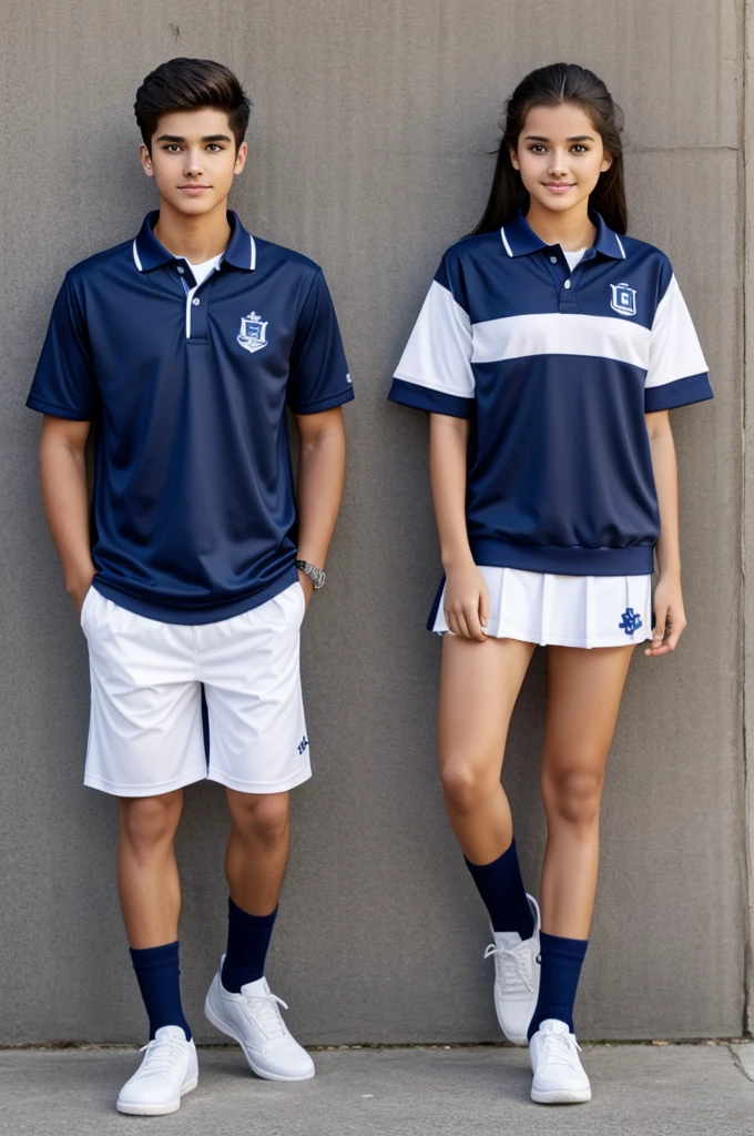A school sports uniform, navy blue and white, buso and polo for teenagers 