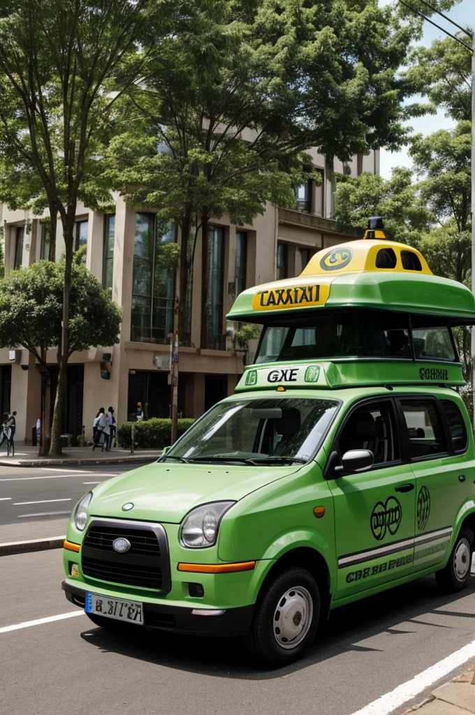 Create me a green taxi, that the car is suru type, what does the top part say eco taxi