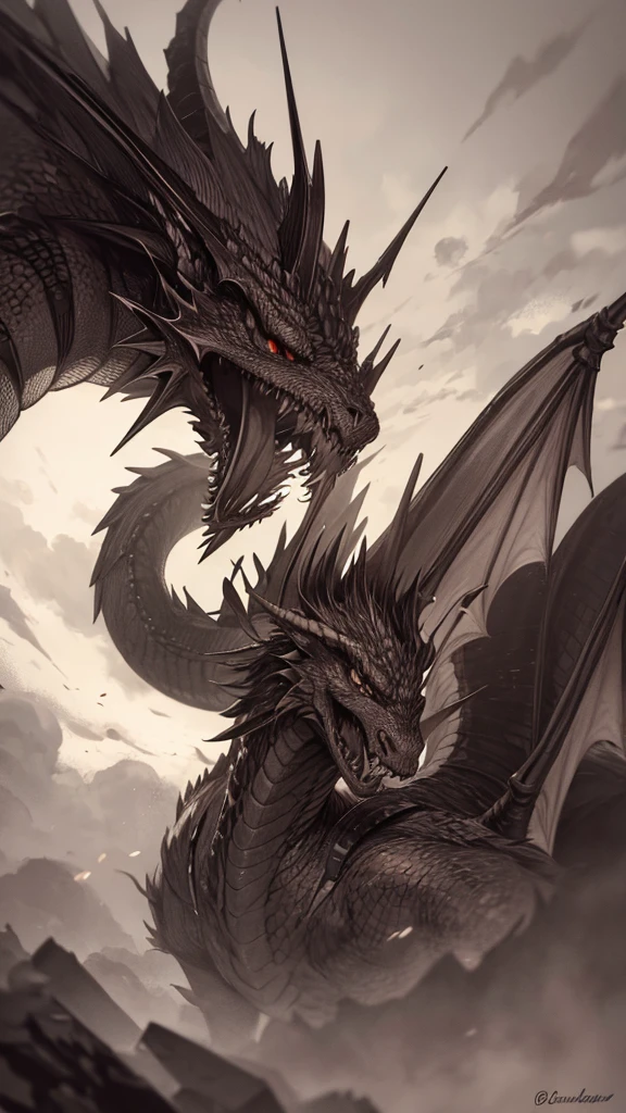 furious dragon drawn in pencil