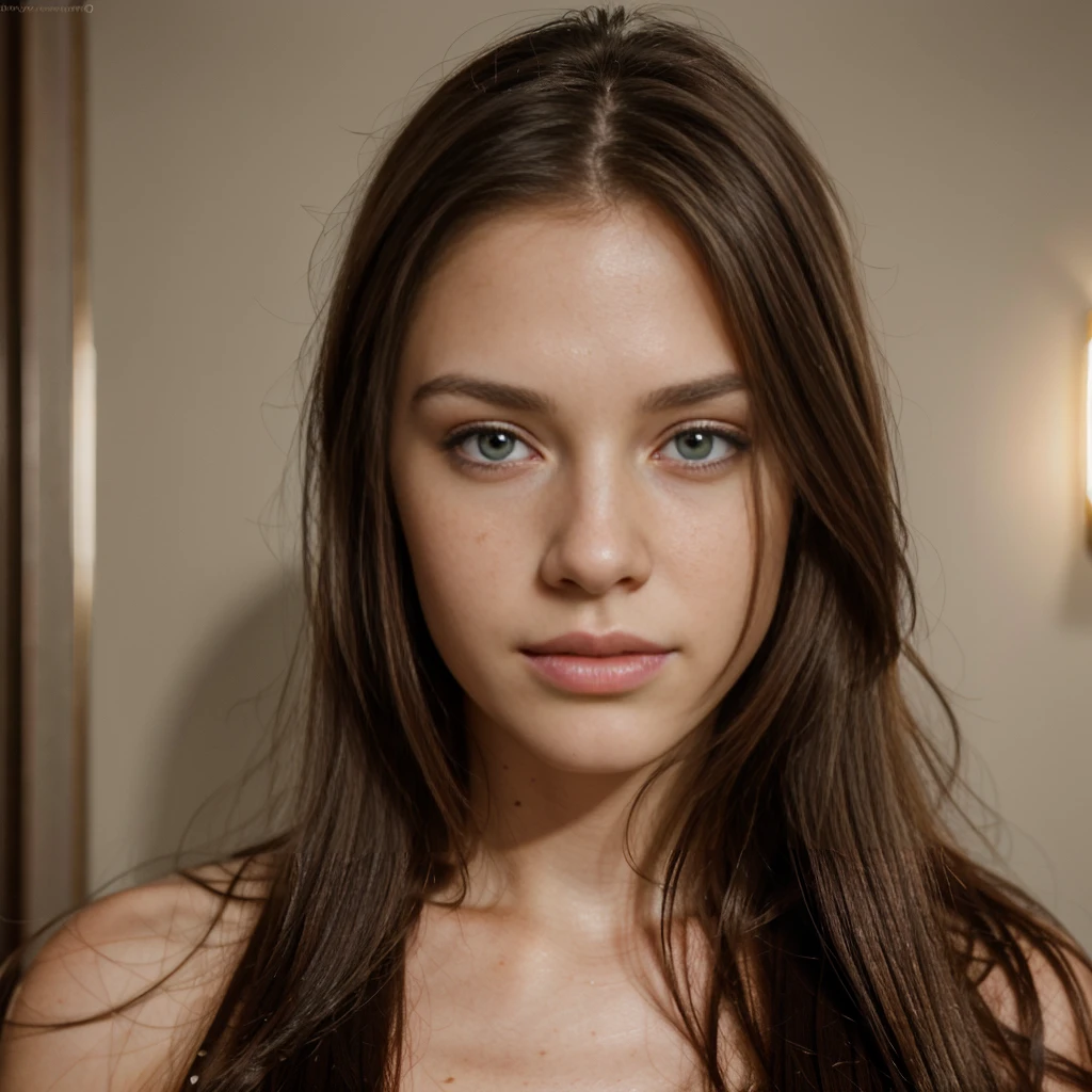 Ultra realistic photo portrait of a Brunette with straight hair, european, no makeup, few freckles, meticulous detailed, highly detailed, 4k, high resolution, award winning photograhyI