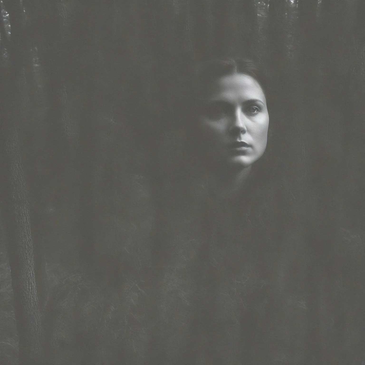 There is a woman, inspired by Anna Fussli, still photo, by Anna Fussli, half portrait, mysterious portrait of a woman, innblásinn af Ásgrími Jónssyni, by Atila Meszlenyi, by Louisa Matthíasdóttir, Woman in a dark forest