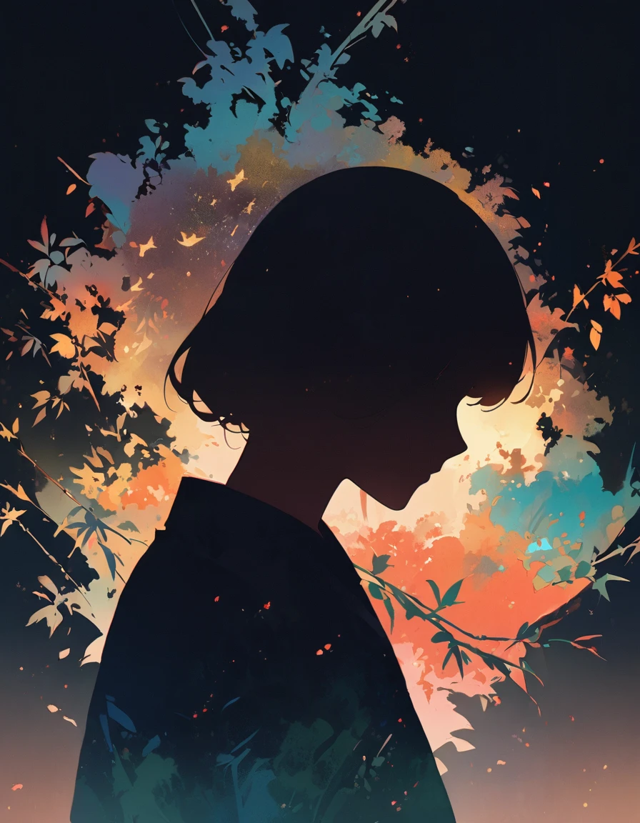 Guy silhouette, filled with bamboo branches, Traditional Japanese bamboo, close-up, double exposure, night sky background