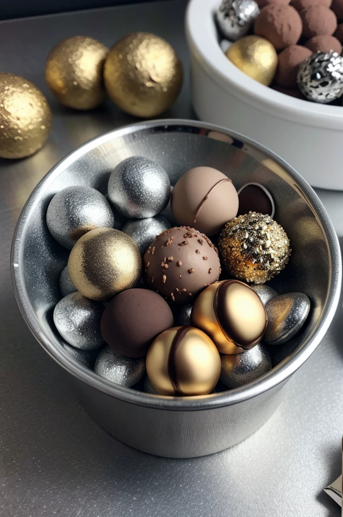 Image about economy, Graphics, etc, silver theme/gray with chocolate truffles with gold details