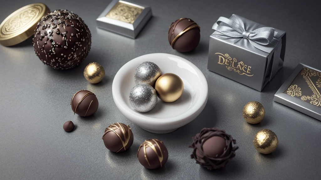 Image about economy, Graphics, etc, silver theme/gray with chocolate truffles with gold details, deia ênfase nos Graphics