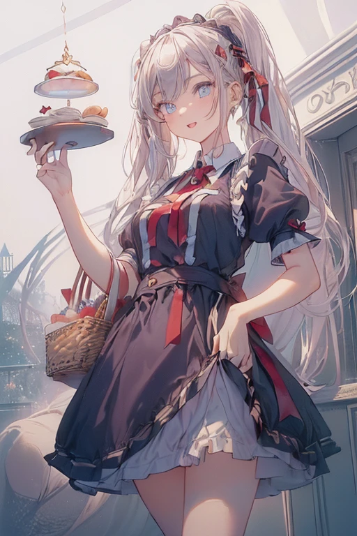 (perky chest:1.2), (pointed chest:1.2),(((Black Tunic:1.3))),(((cakes and bread in the basket),Cute and beautiful girl,Cute round face,Cute smile,with blush cheeks,Red Lip,a girl 22 years old, nsfw:1.2, beautiful body:1.3), shinny skin, BREAK, ((alice in the wonderland:1.3, cute, kawaii, lovely, funny, a girl falling down from sky:1.3, girl flying in sky:1.2, girl floating in air:1.3, rolling upskirt by wind:1.5, (with sparkling eyes and a contagious smile),open mouth, Looking at Viewer, surprised, putting hands on crotch over the skirts:1.35)), BREAK, ((floating things as follows:1.3, PlayingCards, Trump, tea cup, tea pot, tea spoons, pocket watch:1.3, lip sticks, candies:1.2, cookies, jam bottles, classical door_keys)), ((long purply_Blue dress :1.5, wearing long flaired skirt:1.3, the skirt is blowing:1.3, cute White Apron, black stockingedium long platinum-blonde hair:1.2, twin tail hair:1.6, tied hair with a large ribbon), (Blue eyes, bright pupils with highlights, detailed eyes), (lying down on your back:0.7, spreading legs with rising up straight:0.7), sexy posture, fantastic colorful art, (fantasy art:1.2, wondered images), ((correct anatomy:1.5, perfect anatomy:1.3, correct hand, small foot:1.2)), 