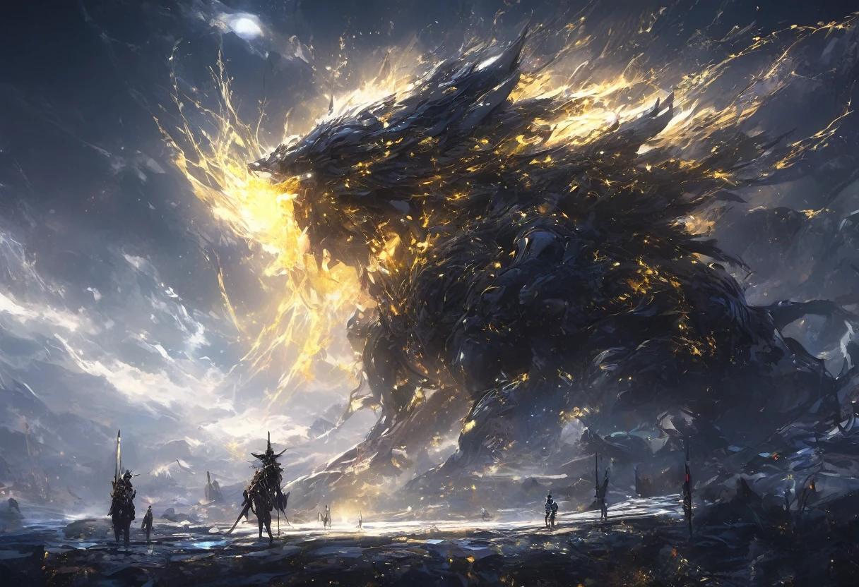 Electrical signals create a breathtaking and complex play of light and shadow、Minimalism Wonder Minimalism Dark Fantasy World, Digital painting with delicate details,