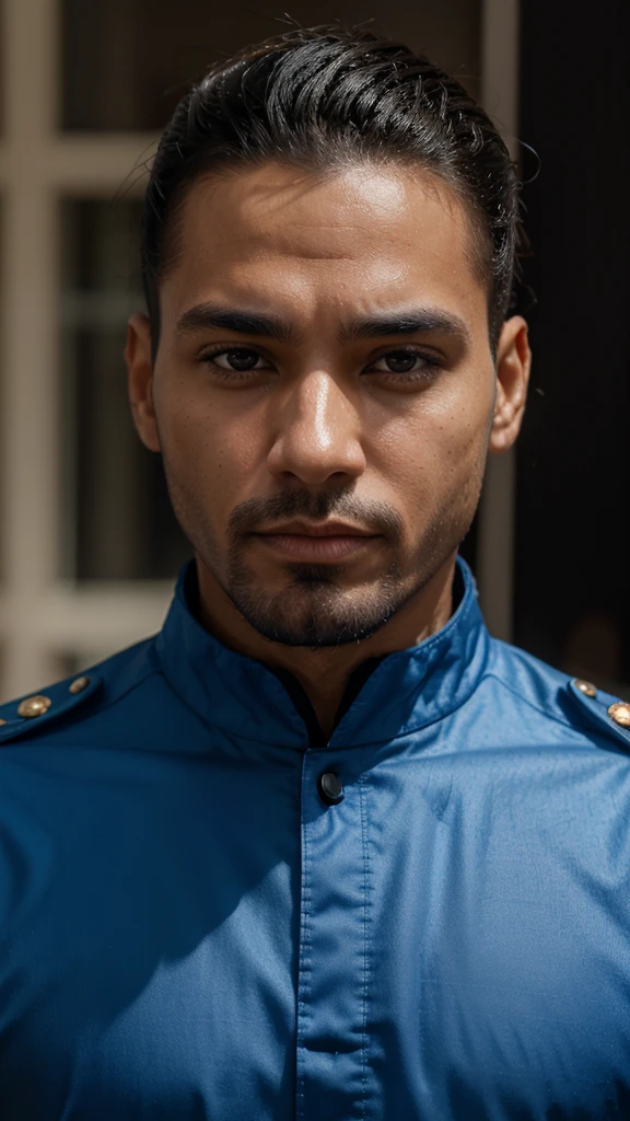 Jesus Jhonatan Roumie, masculine, face detailed, ultra 4k, blue tunic, close no rosto, thrilled[
