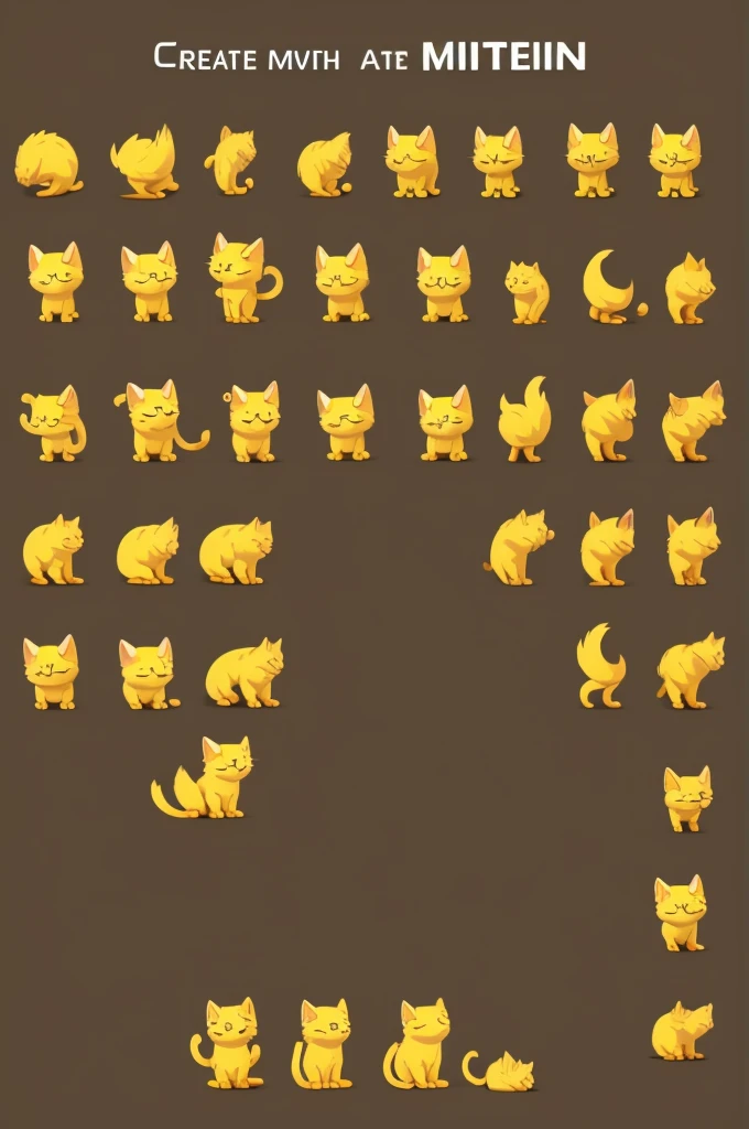Create a movement sprite of a yellow kitten in 2D giblin style for use in Unity for the game 