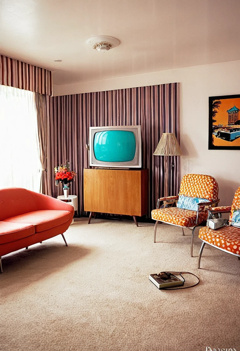 living room, 60s, panavision photo,