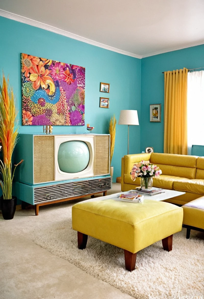 living room, 60s, panavision photo,