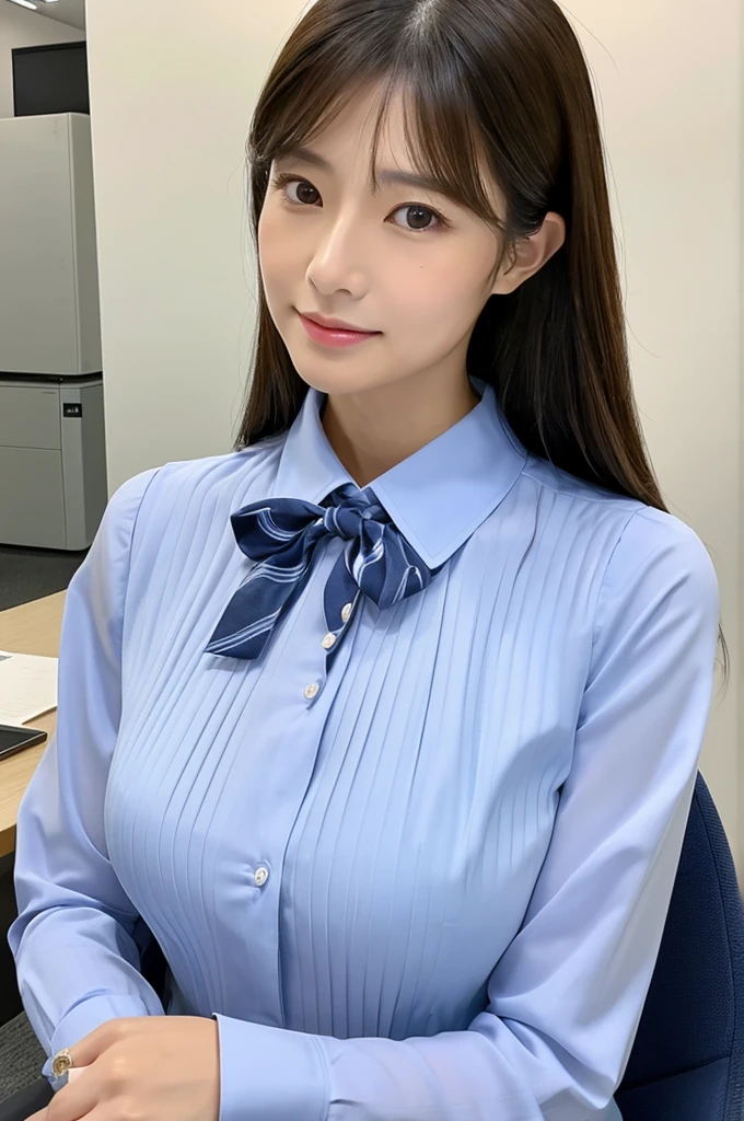 ((Highest quality)), ((masterpiece)), (detailed),Perfect Face,Japanese,Fair skin,Upper Body,Long Hair,Office Lady,Women's Ana Style,blouse,Mature Woman