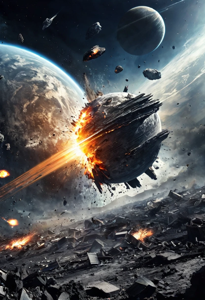 destruction, planet, Collapse, Spaceship, Ash, debris, perish, chaos, dramatic, despair, Extreme, flare up, explosion, meteor, end