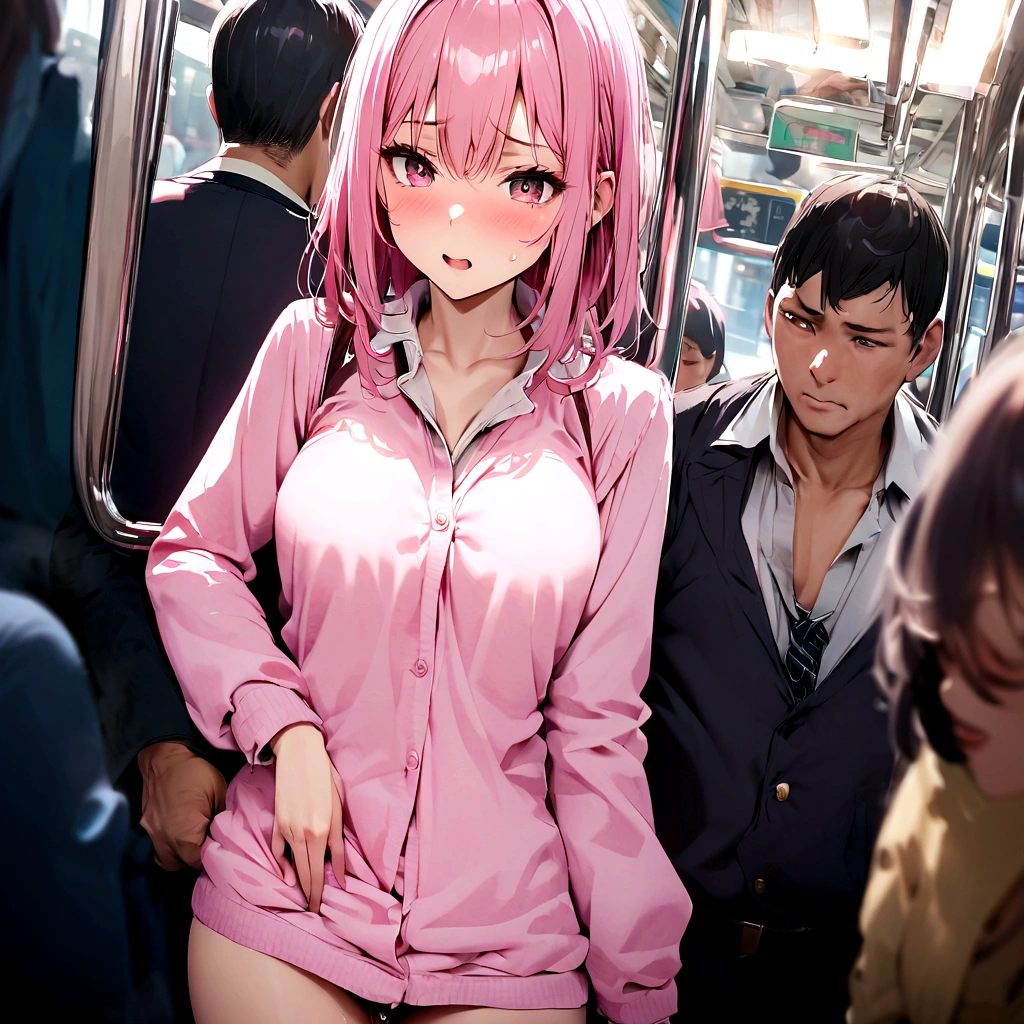 (Browsing Caution:1.3), ((masterpiece)), ((Highest quality)), (Very detailedな), ((cute)), cute, (Lovely), ((sexy)), (device), ((Very detailed)), 4K, (8k), Highest quality, (beautiful), Anime Style, Genuineistic, Genuine, Dynamic Angle, ((1 girl, alone, cute girl)), ((Extreme Micro String Bikini)), (dark skin:1.5), ((hyper cute face)), beautiful金髪, beautiful black eyes, ((beautiful eyes)), Large Breasts, Embarrassing, blush, ,Hold on to the railing of a train,Underarm, (Underarmを見せる:1.3),(avert your eyes:1.4), (Inside the train:1.3),(Crowded train:1.3),
,Alternative Breast Size, Grab your chest, (boy,Grab from behind:1.5)
,(grin:1.2), (blush:1.2), Drenched in sweat