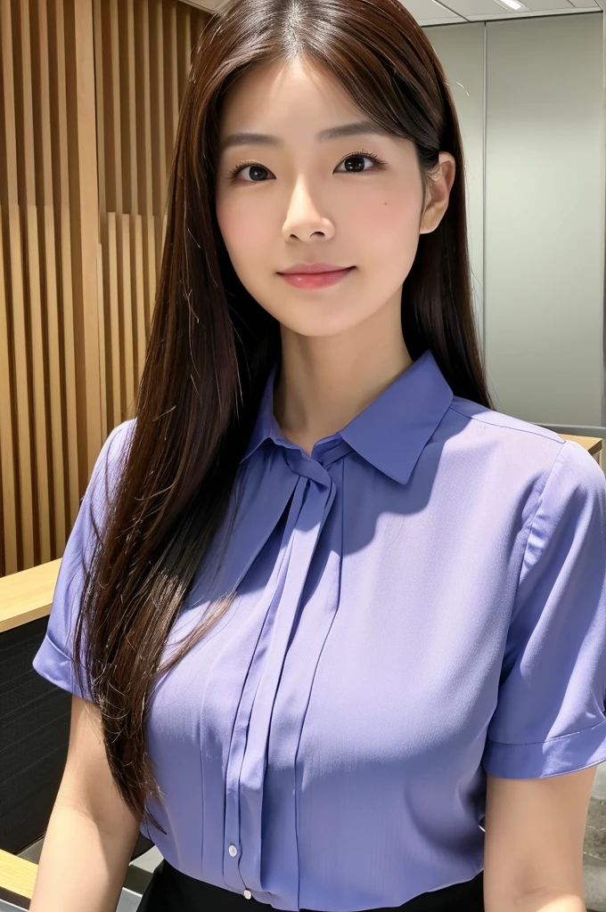 ((Highest quality)), ((masterpiece)), (detailed),Perfect Face,Japanese,Fair skin,Upper Body,Long Hair,Office Lady,Women's Ana Style,blouse,Mature Woman