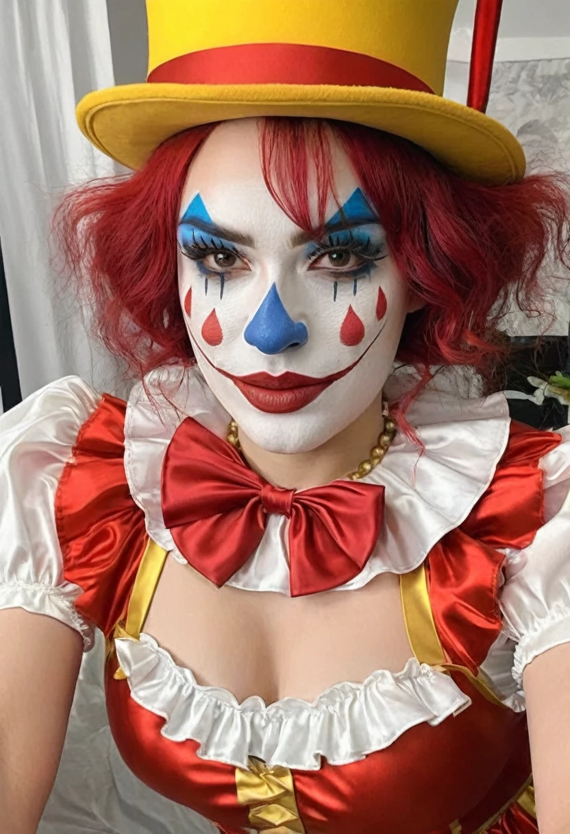 (best high quality:1.5), obra de arte, (8k), extremely detailed, (High details:1.4), Solo, 24 year old female, (clown cosplay),