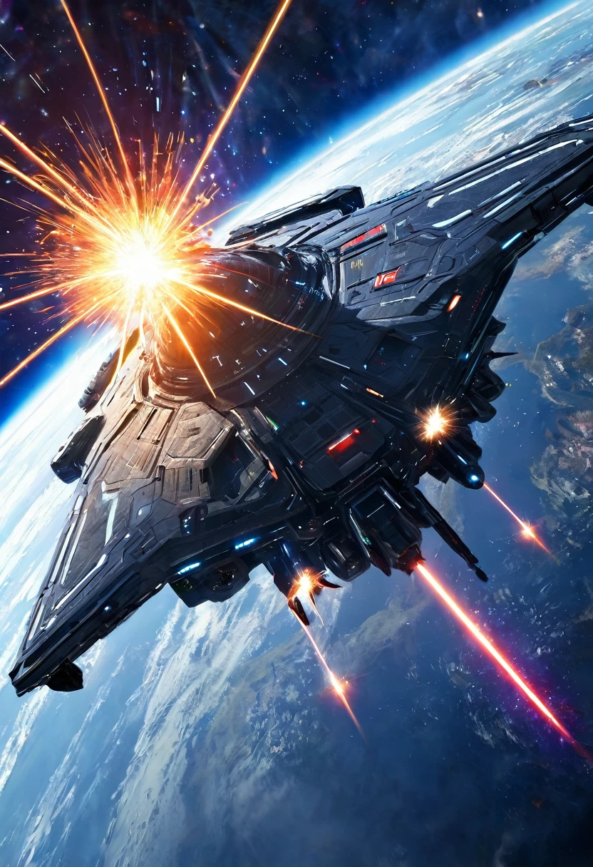 Space War, Space Battle, Spaceship, laser, explosion, star, 惑star, grow, Impact, battle, Tension, Futuristic, sf, light, spark, intense, dramatic, SciFi