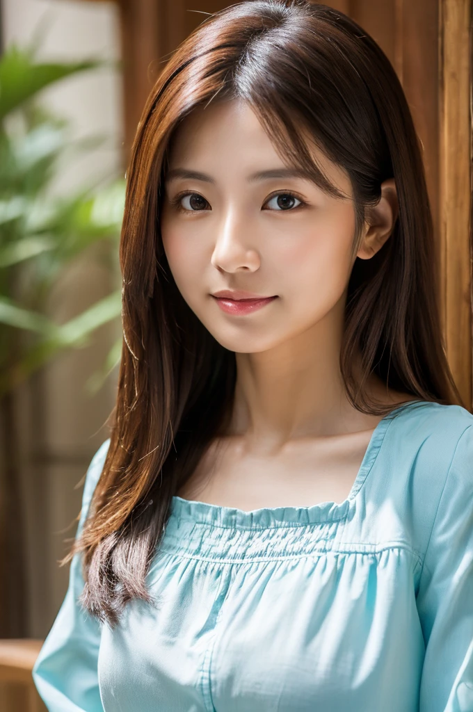 ((Highest quality)), ((masterpiece)), (detailed),Perfect Face,Japanese,Fair skin,Upper Body,Long Hair,Women's Ana Style,blouse,Mature Woman