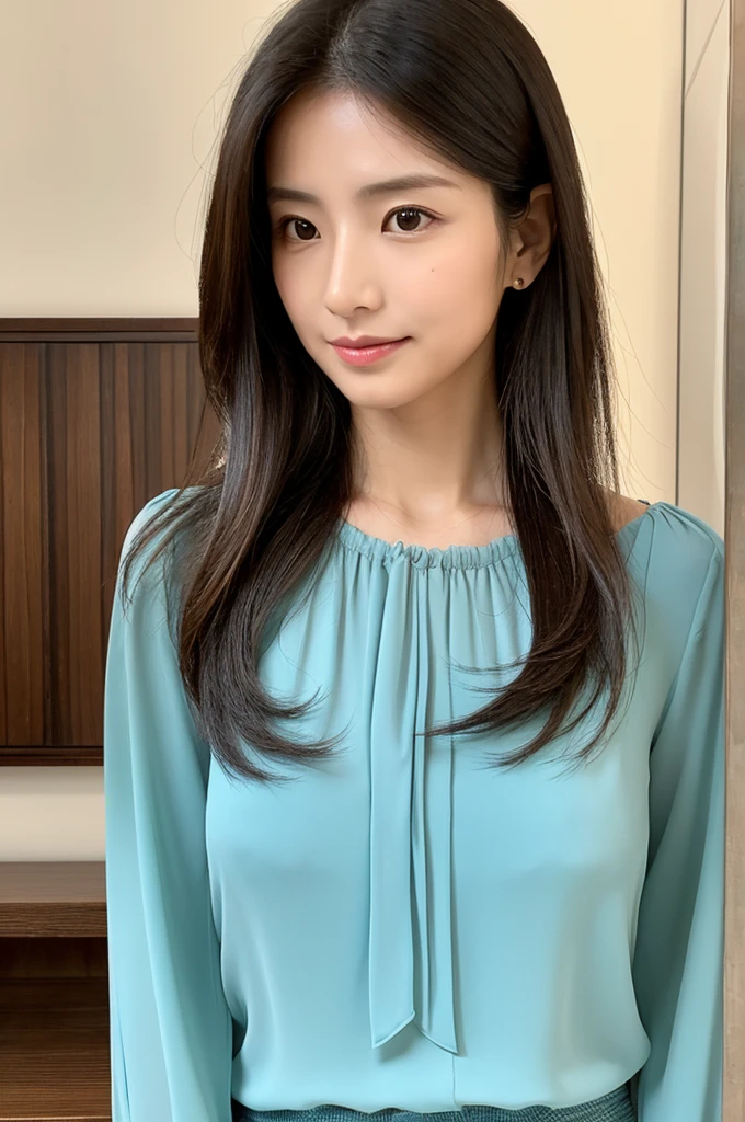 ((Highest quality)), ((masterpiece)), (detailed),Perfect Face,Japanese,Fair skin,Upper Body,Long Hair,Women's Ana Style,blouse,Mature Woman