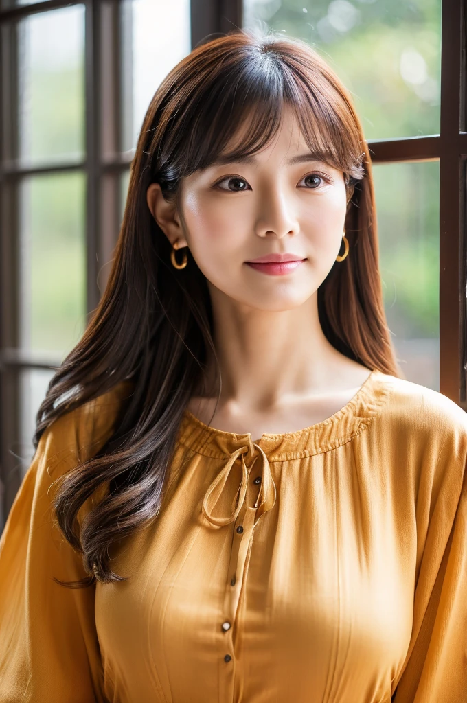 ((Highest quality)), ((masterpiece)), (detailed),Perfect Face,Japanese,Fair skin,Upper Body,Long Hair,Women's Ana Style,blouse,Mature Woman