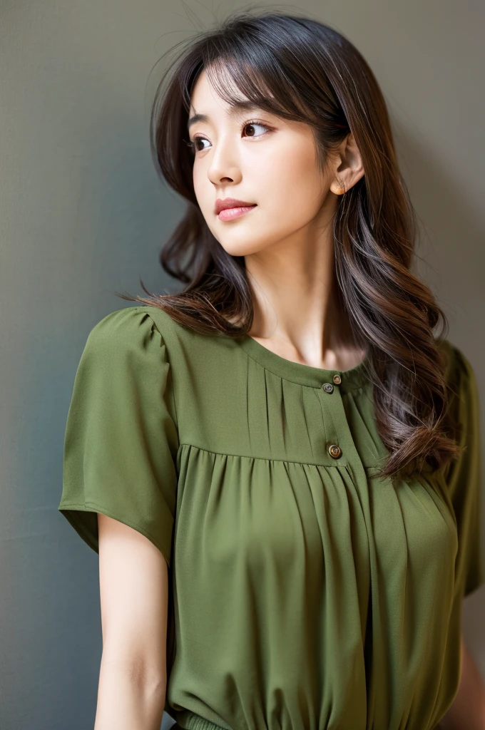 ((Highest quality)), ((masterpiece)), (detailed),Perfect Face,Japanese,Fair skin,Upper Body,Long Hair,Women's Ana Style,blouse,Mature Woman