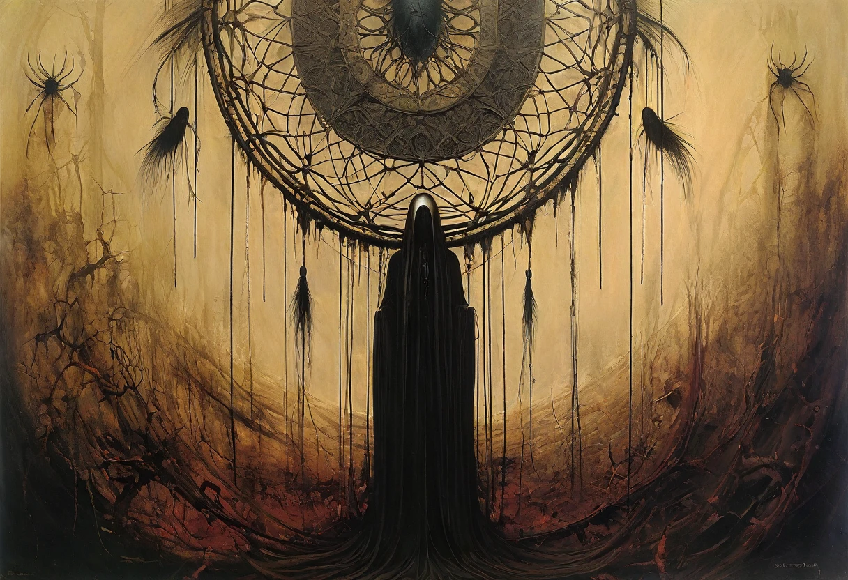 (Masterpiece, best quality), (lo Gothic), Dream Catcher, Vampir, (HG giger, Art by Hermann Nitsch, Beksinski, Dariusz Zawadzki, giger, zdzislaw beksinski)