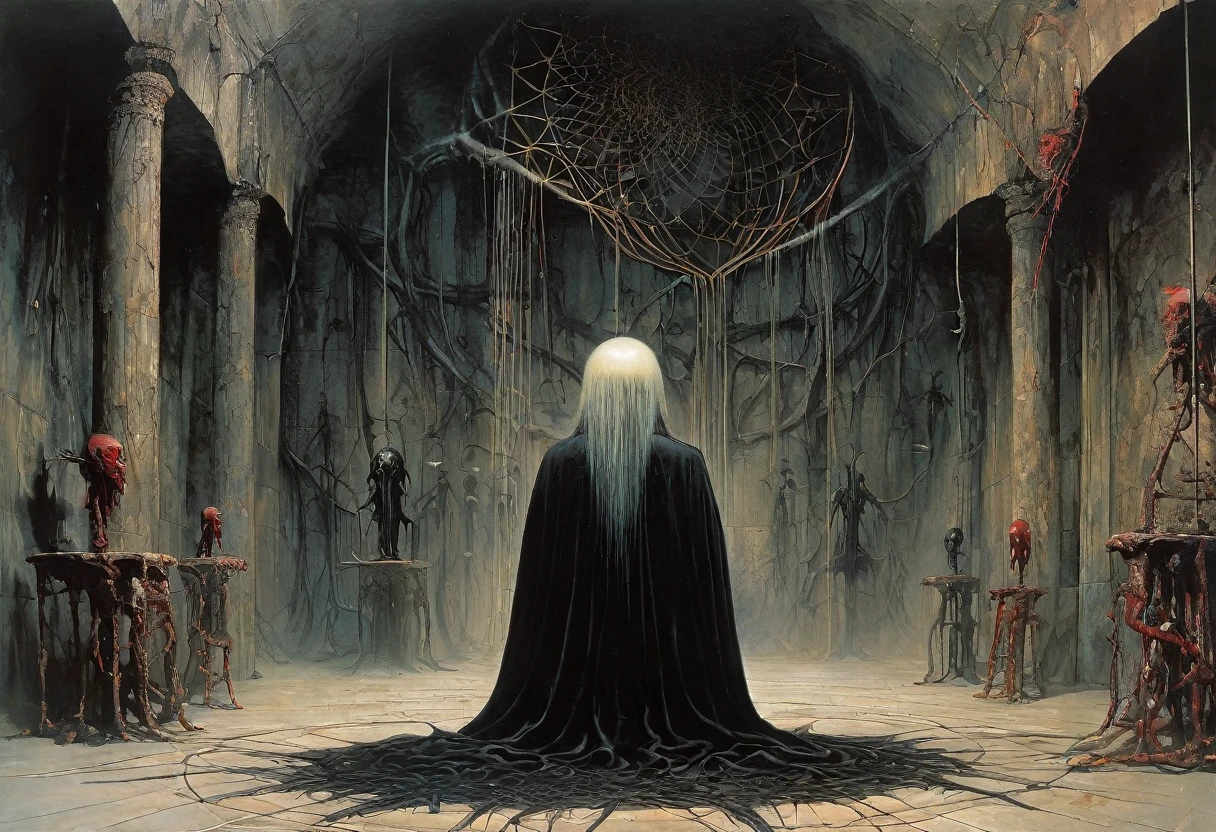 (Masterpiece, best quality), (lo Gothic), Dream Catcher, Vampir, (HG giger, Art by Hermann Nitsch, Beksinski, Dariusz Zawadzki, giger, zdzislaw beksinski)
