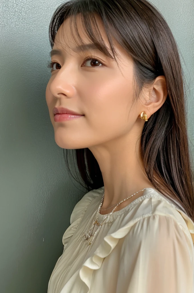 ((Highest quality)), ((masterpiece)), (detailed),Perfect Face,Japanese,Fair skin,Upper Body,Long Hair,Women's Ana Style,blouse,Mature Woman