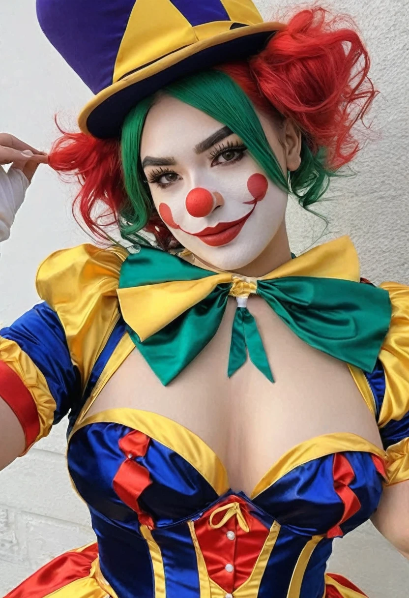 (best high quality:1.5), obra de arte, (8k), extremely detailed, (High details:1.4), Solo, 24 year old female, (clown sexy cosplay), ((medium distance photo)),