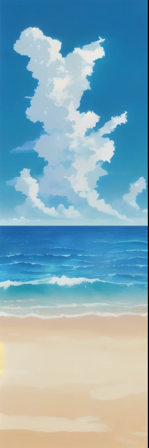 There are pictures of beaches with blue skies and clouds, Sea and Sky, sky and Ocean Background, The sea in the background, Ocean Background, anime background, Ocean Background setting, Detailed Landscape — Width 672, anime sky, anime clouds, Beautiful fluffy clouds. anime, wallpaper anime blue water, the The sea in the background, Sea in the background
