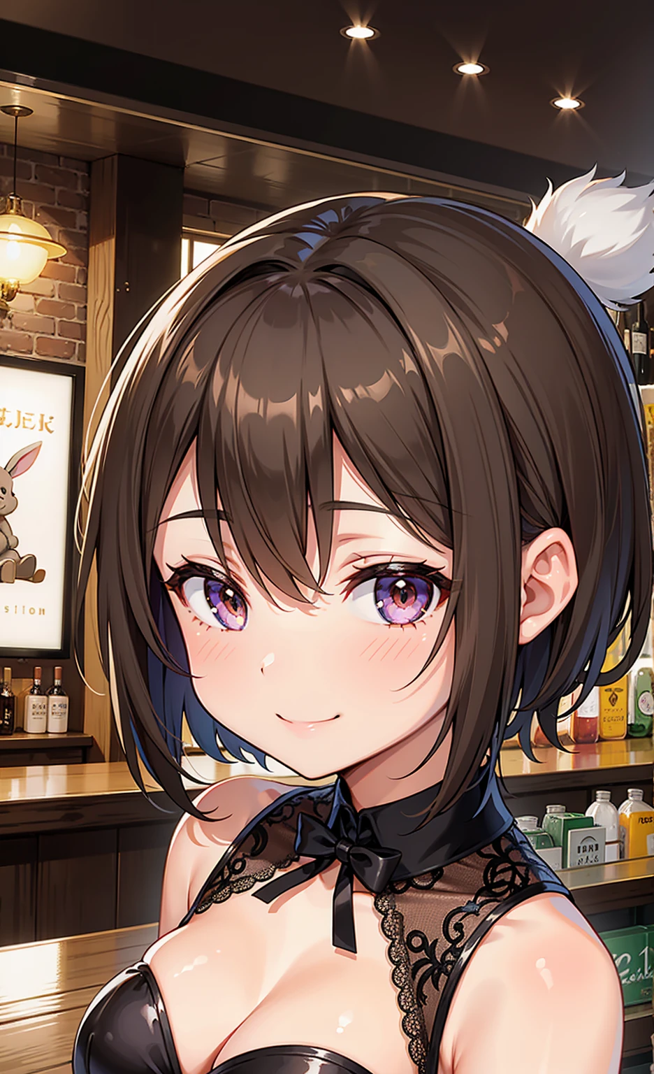 (One girl)、smile、Dark brown short hair、Bunny girl、bar