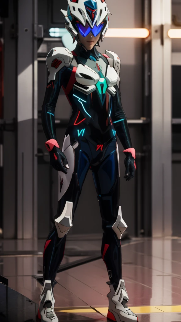 Neon Genesis Evangelion style, male, pilot, wearing plugsuit and custom helmet 