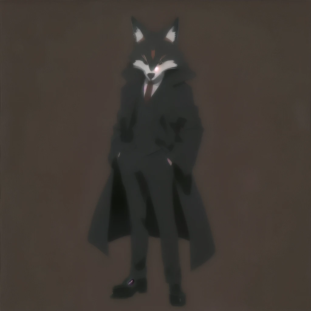 anime character of a red fox dressed in a black coat and a red tie, wearing a fox mask inspired by Kōno Michisei, official character art, fox and bush, Inspired by Ryūsei Kishida, inspired by Kanō Hōgai, a raccoon wearing formal clothes, fox and bush holding a naginata, the fox poses with his hands