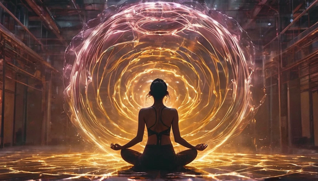 Full body photo of a girl in lotus position,born, Cinematic shots, (Sharp focus:1.5), (Realistic:1.4), dusk lighting, Volumetric lighting, Ultra-high resolution, 16K,Dramatic lighting, Abstract background:1.5)(Tangleた,Datura stramonium,Tangle,Intertwined:0.7),Haori, Lightning Spell, conversion, Depth of written boundary, A fantastic atmosphere, The most beautiful form of chaos, Elegance, Fauvist Design Dark Theme, flowers of death, flowers of ecstasy,Glowing Lines,Glow Example,Tracking example,flash, Backlight,translucent,Particles of light,